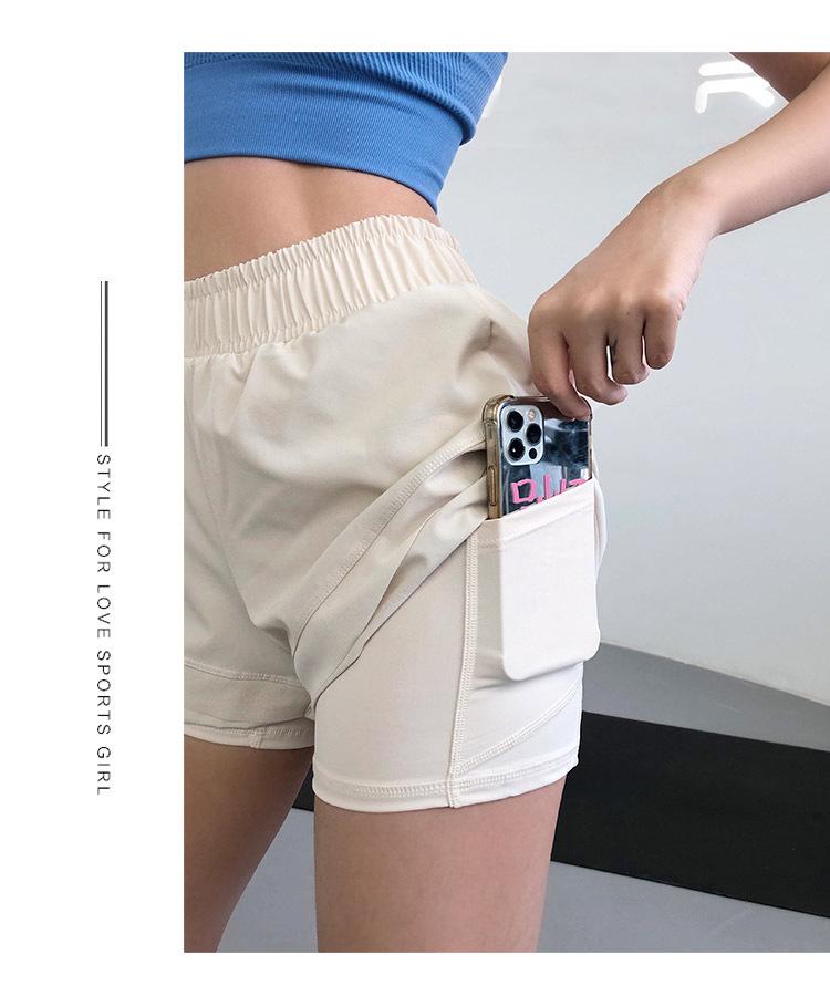 Women's Quick-Dry High-Waist Running Shorts, Anti-Exposure, Two-Piece Design.
