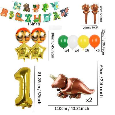 Jurassic Large Triceratops Dinosaur Theme Flag Birthday Aluminum Film Yellow Orange Green Latex Balloon Set