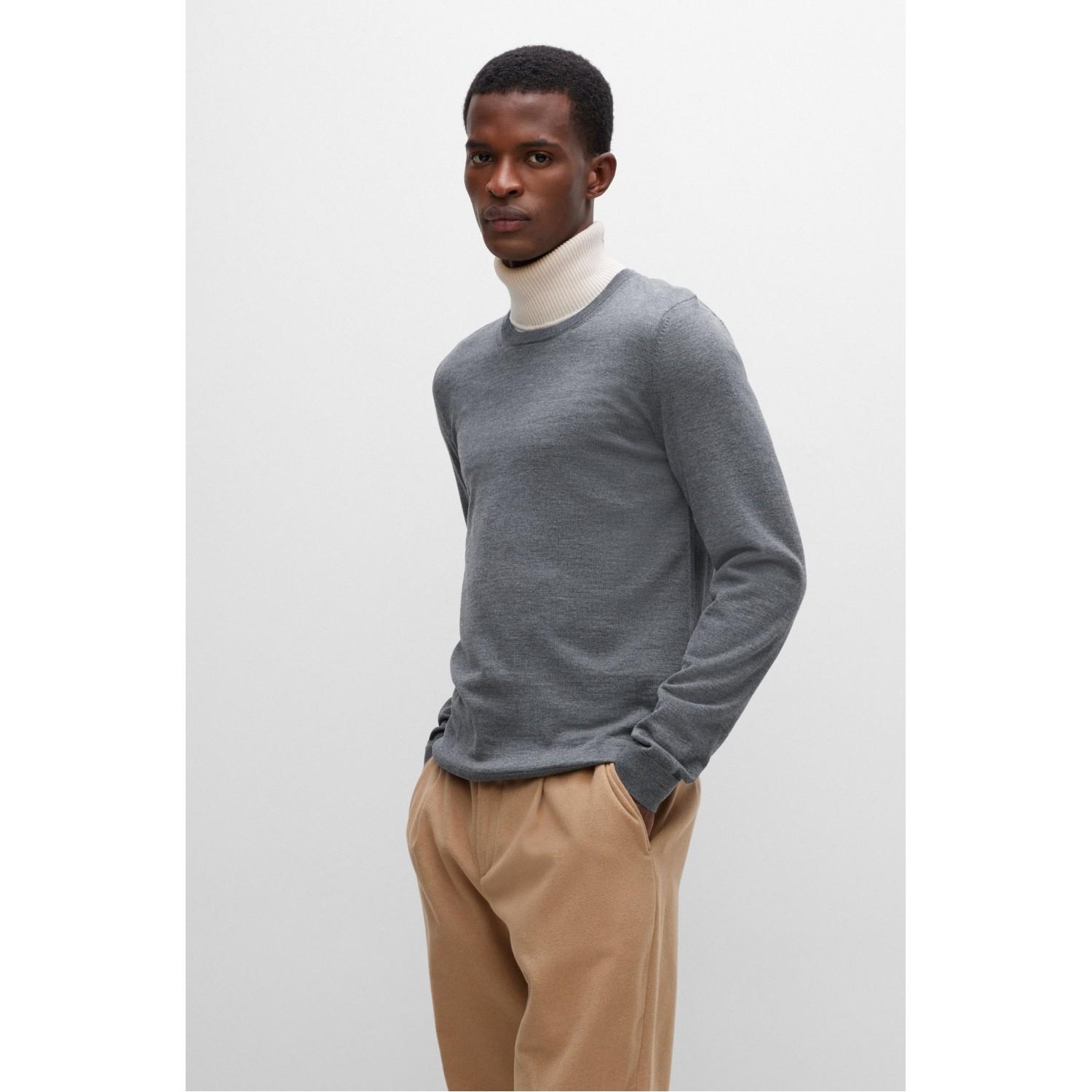 Boss Wool Crew Neck Slim Fit Knit 50468239_030 Medium Gray/L