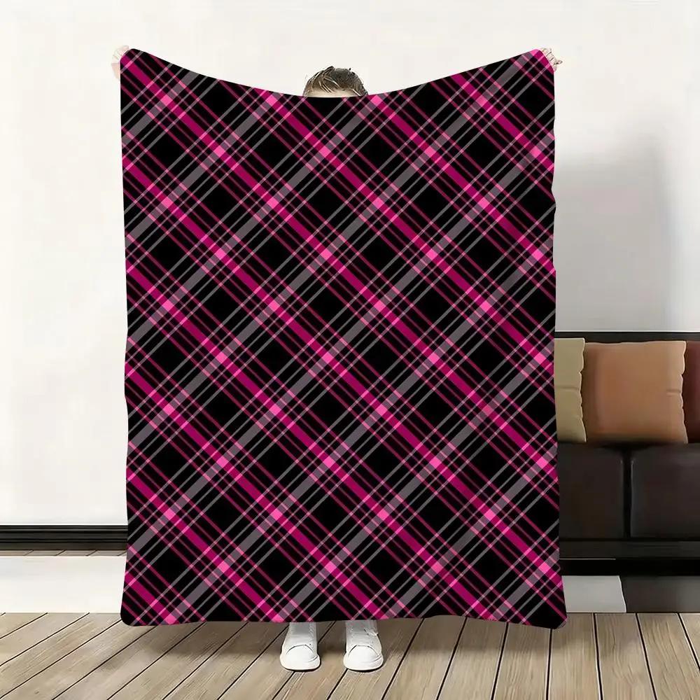 Jirai Kei Plaid Throw Soft Flannel Blanket Warm Knee Skin-Friendly Throw For Sofa Office Bed Traveling Winter Oversize