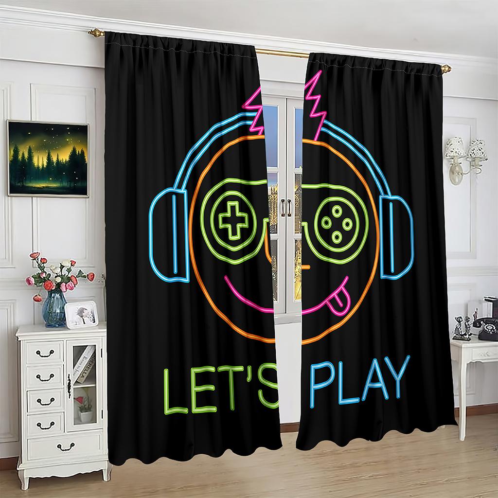 Cartoon Game Switch Controller Window Curtains Blinds For Living Room Kid's Bedroom Bathroom Kicthen Office Door Home Decor2Pcs