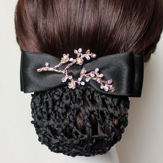 Women Hair Net Temperament Flower Shape OL Style Fishnet Hair Decoration Decorative Soft Bow-knot Lady Bud Hair Net for Airline Stewardess