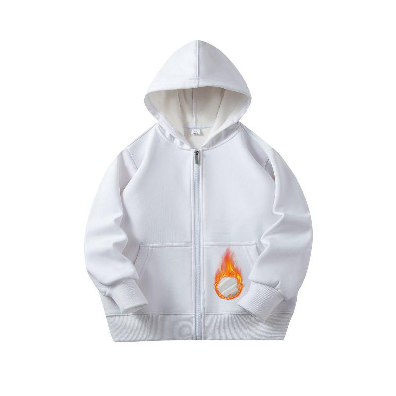 2-12 Years Kids Solid Color Hooded Zipper Coat Long Sleeve Outwear