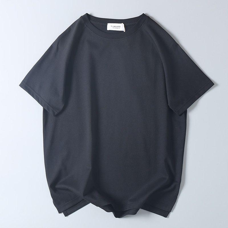 Export Export Tail Order Front Short Back Long Side Slit Short Sleeve T-shirt Men's Summer Easiest for Match Pure Color Raglan Sleeve Bottoming Shirt