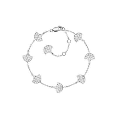925 Sterling Silver Minimalist Fan-Shaped Diamond Flower Women's Sparkling Bracelet