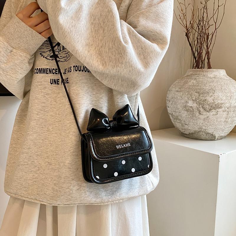 Cute Girl Bow Small Bag Fashion High Sense Polka Dot Small Square Bag Niche Single Shoulder Messenger Bag Women