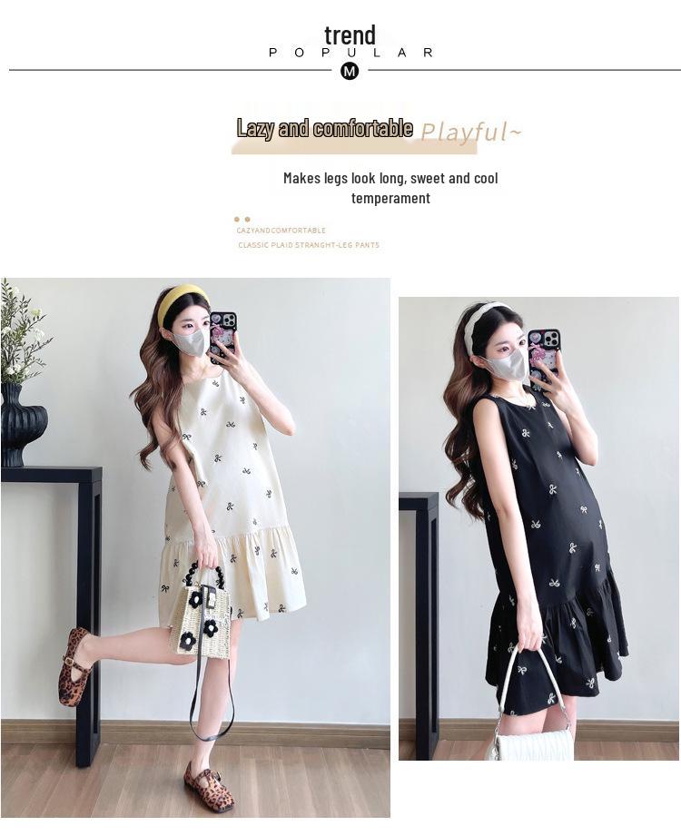 Maternity French Style Sleeveless Summer Dress - Trendy Short Skirt for Pregnant Women