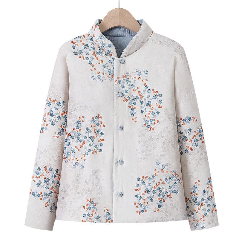 Women's Chinese Retro Style Frog Button Warm Cotton Jacket, Autumn/Winter 2025 Edition