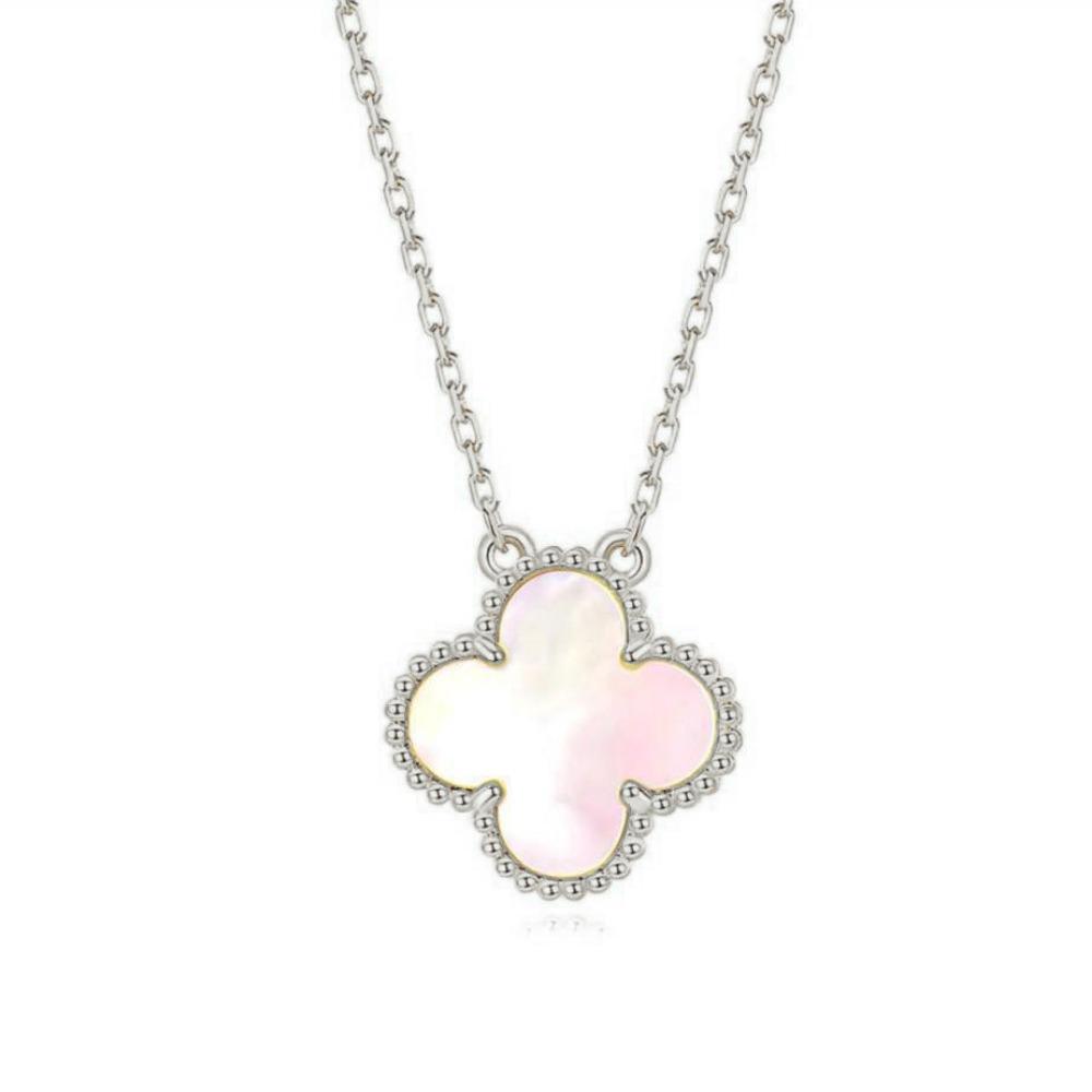 Double-sided Four-leaf Clover Necklace for Women White Mother-of-pearl and Agate Clavicle Chain Elegant and Fashionable Jewelry Pendant