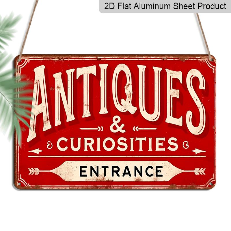 

2D Flat, 1pc Vintage Antique & Curiosities Entrance Metal Wall Decor - 8x12 Inch Distressed Red Aluminium Sign, Rustic Country Style Wall Art for 20*30cm