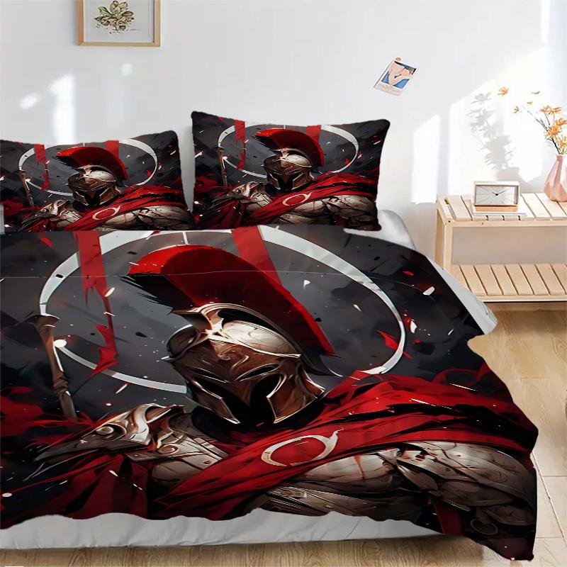 3pcs Anime Warrior Bedding Set - Includes 1 Quilt Cover and 2 Pillowcases (No Core) - Perfect for Bedroom Decor and Guest Rooms, Featuring an Anime Ca