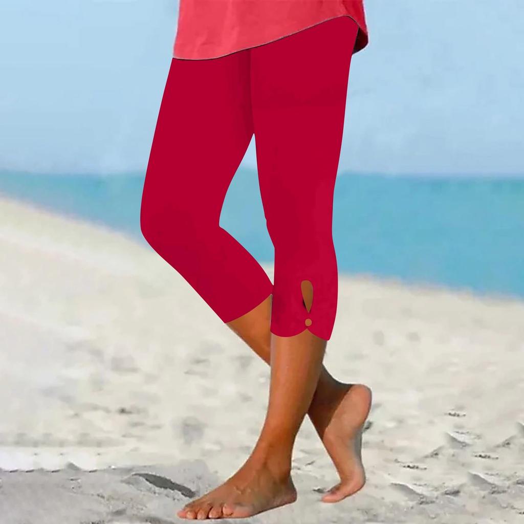 Women's High Waist Yoga Pants Summer Hollow Out Comfortable Stretch Tight Pants Workout Compression Capried Pants