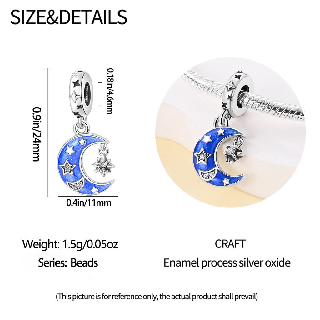 Charms Original Copper Blue Moon Star Pendant Beads Fit Bracelet Diy Fine Gift Women Delicate Jewelry Accessory