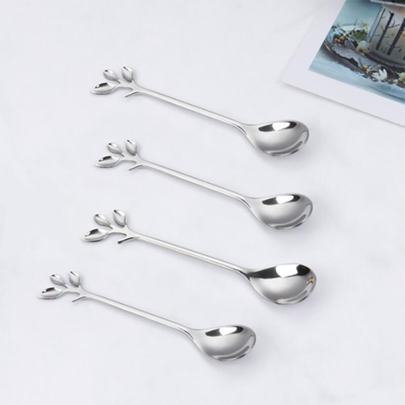 Leaf Design Stainless Steel Teaspoon 4-piece Set