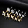 Vnox Square Cubic Zirconia Stud Earrings, 4-8mm Copper Material Earrings for Women Men, Gold Silver Color Post Ear Accessories