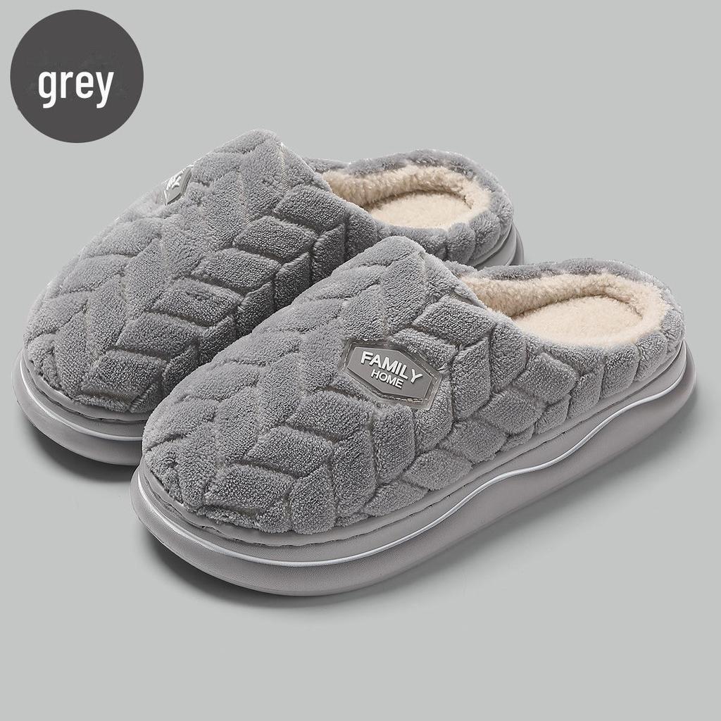 Thick-Soled Plush Cotton Slippers for Women & Men - Non-Slip Indoor Footwear for Autumn/Winter 2024