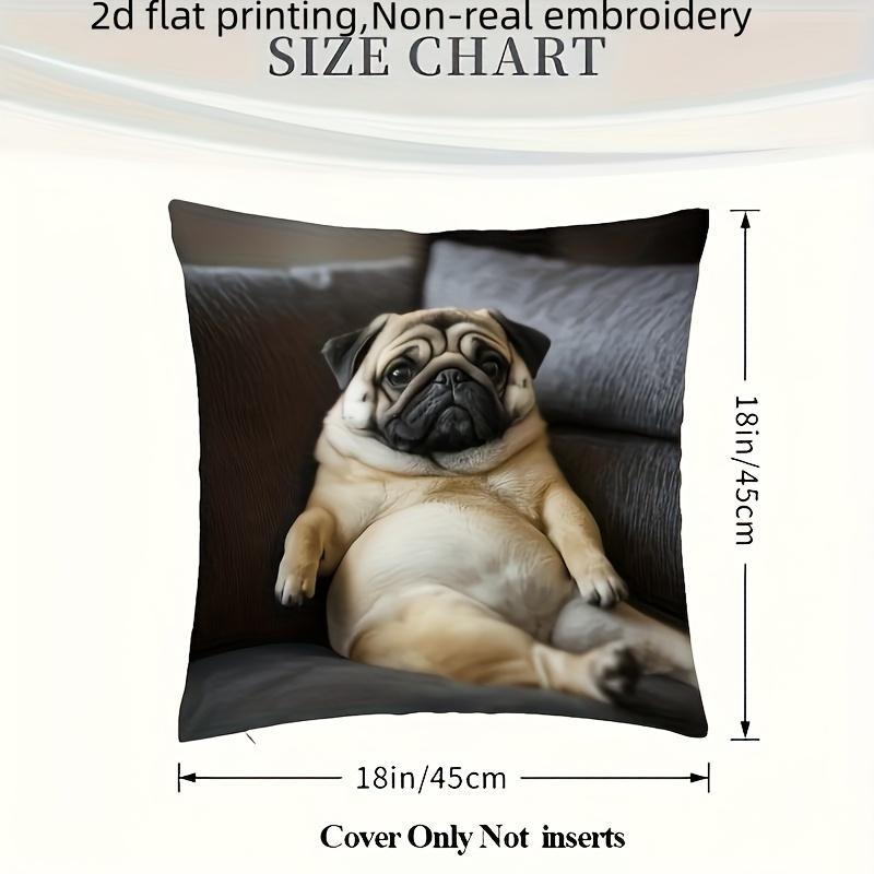 Double Sided Soft Comfortable Throw Pillow Cover With Cute Fat Pug Design For Living Room And Bedroom Decoration