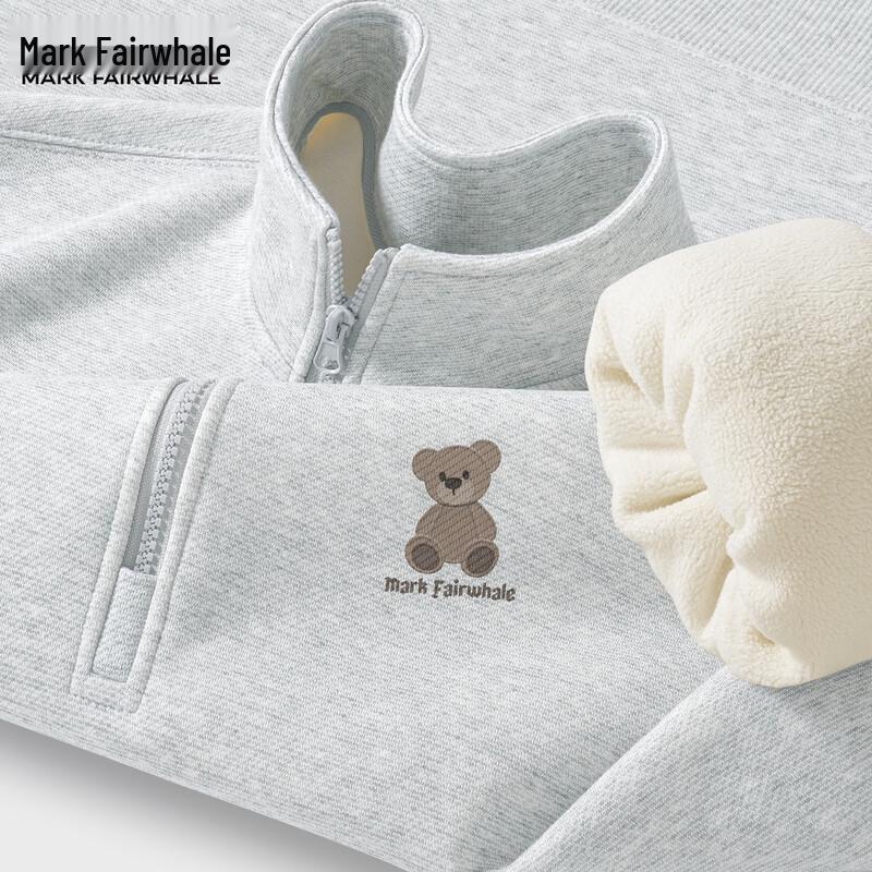 Mark Fairwhale Herren Amerikanischer Bär Fleece Halber Reißverschluss Stehkragen Sweatshirt