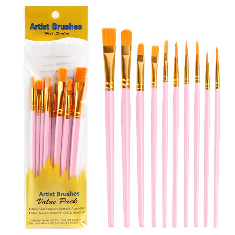 10pcs/sest Professional Artist Nylon Paint Brush Set Watercolor Painting Brushes New Colors