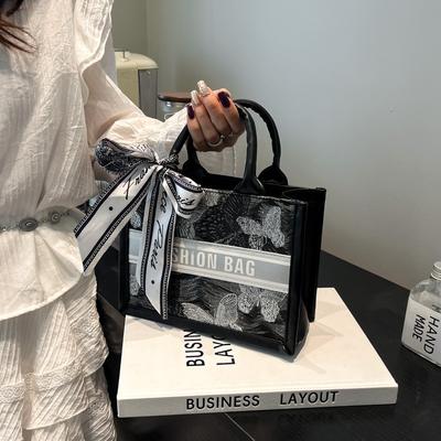 Borsa tote da pendolare di grande capacità, nuova sciarpa di seta versatile casual, fiocco, borsa tote.