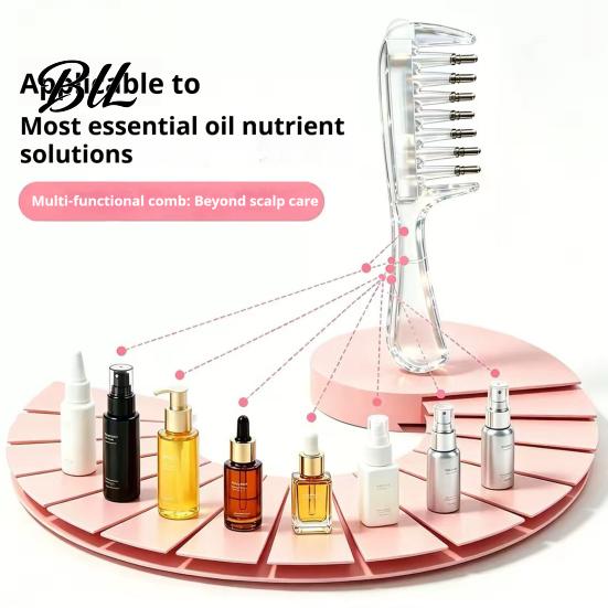 Scalp Care Comb for Essence Essential Oil Applicator Comb, Round Massage Ball Teeth Design, 10ml Capacity, Portable Tool Clear Leakproof Liquid