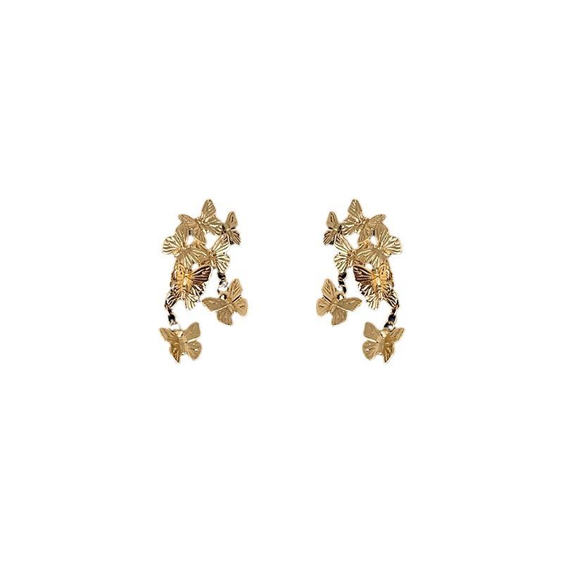 Light Luxury Exaggerated Group Of Butterflies Flying Golden Stud Earrings Female Niche Unique Personality Fashion Versatile Earrings