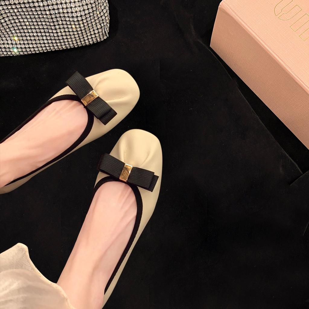 Fashion Shallow Mouth Square Bow Low Order Shoes 2024 Ballet Shoes Women's Scoop Shoes Grandma