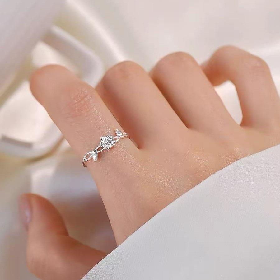 925 Sterling Silver Flower Open Ring - Women's Luxury Index Finger Band