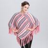 Exclusive For South American Tassel Cape Shawl V-Neck Diagonal Striped Pullover Women 1527 #