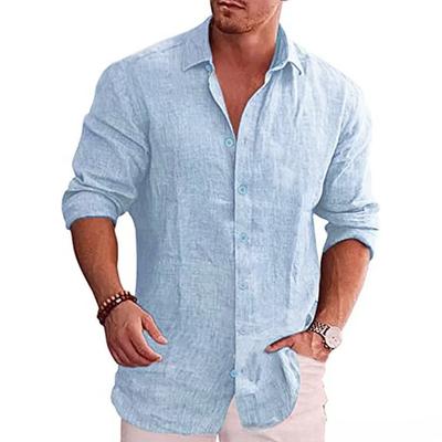 Cotton Linen Autumn Men's Long Sleeve Shirt Solid Color Casual Style Plus Size Men's Casual Linen Hawaiian Shirt