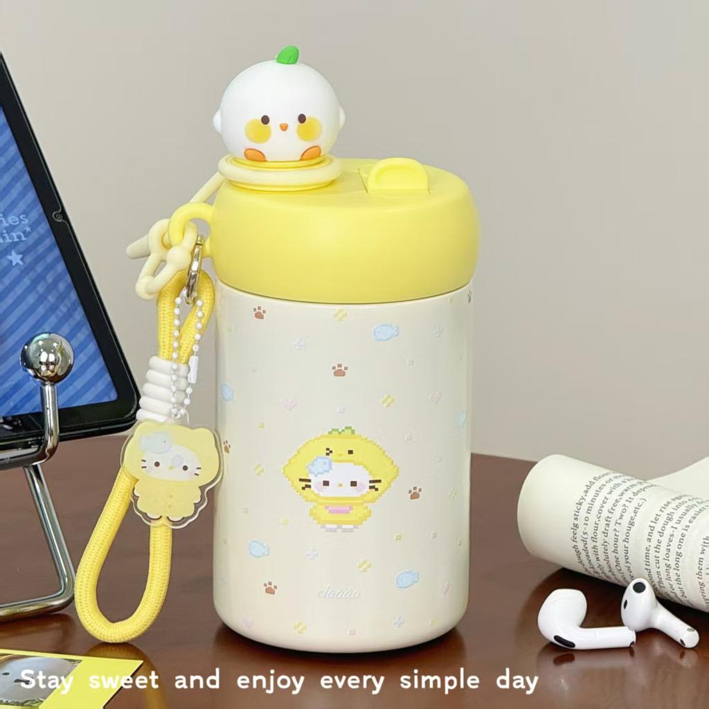 Super Cute Cartoon Design Portable Campus Student Water Cup High Value Cute Creative Thermos Cup with Straw Large Capacity