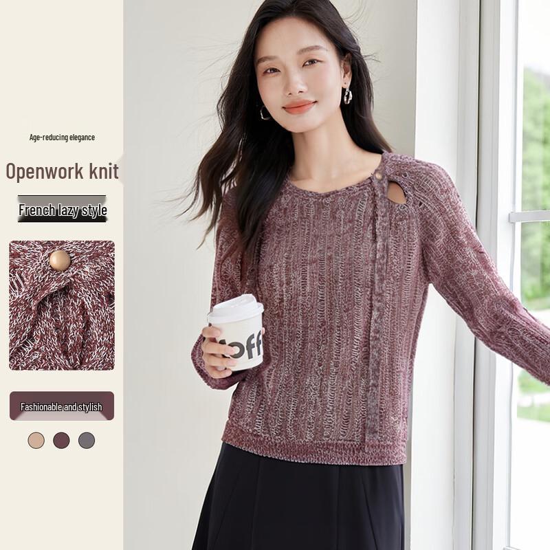 

Women s French Style Tie-Neck Pullover Knit Top One Size