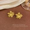 Silver needle gold three-dimensional flower stud earrings front and rear two wearing light luxury earrings unique earrings