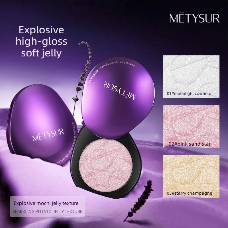 METYSUR Shimmer Highlighter Powder, Finely Milled Pearl Glow, Face Contour Illuminating, Buildable Shine for Natural To Bold Look