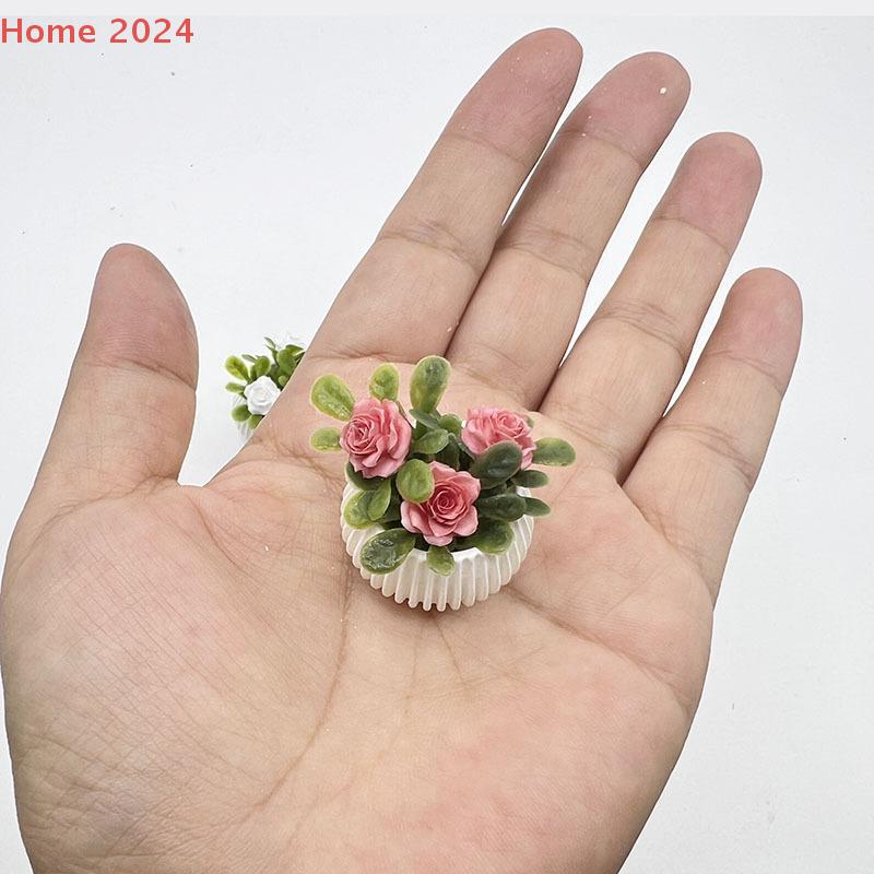 1Pcs Mini Rose Plant Potted Plants Model House Living Room Scene Decoration Miniature Landscape Handicrafts