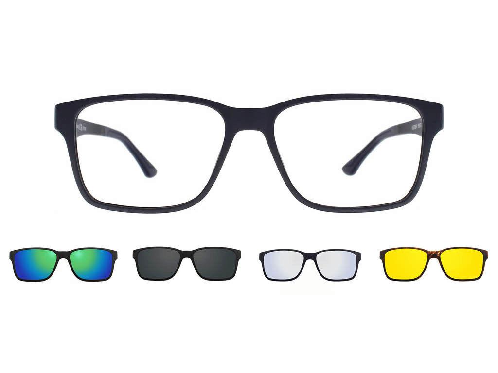 Clip On Rectangle Black SmartbUy collectiOn Cydney With Clip On FoUr Set U 0225 M02 fashiOn Unisex Eyeglasses