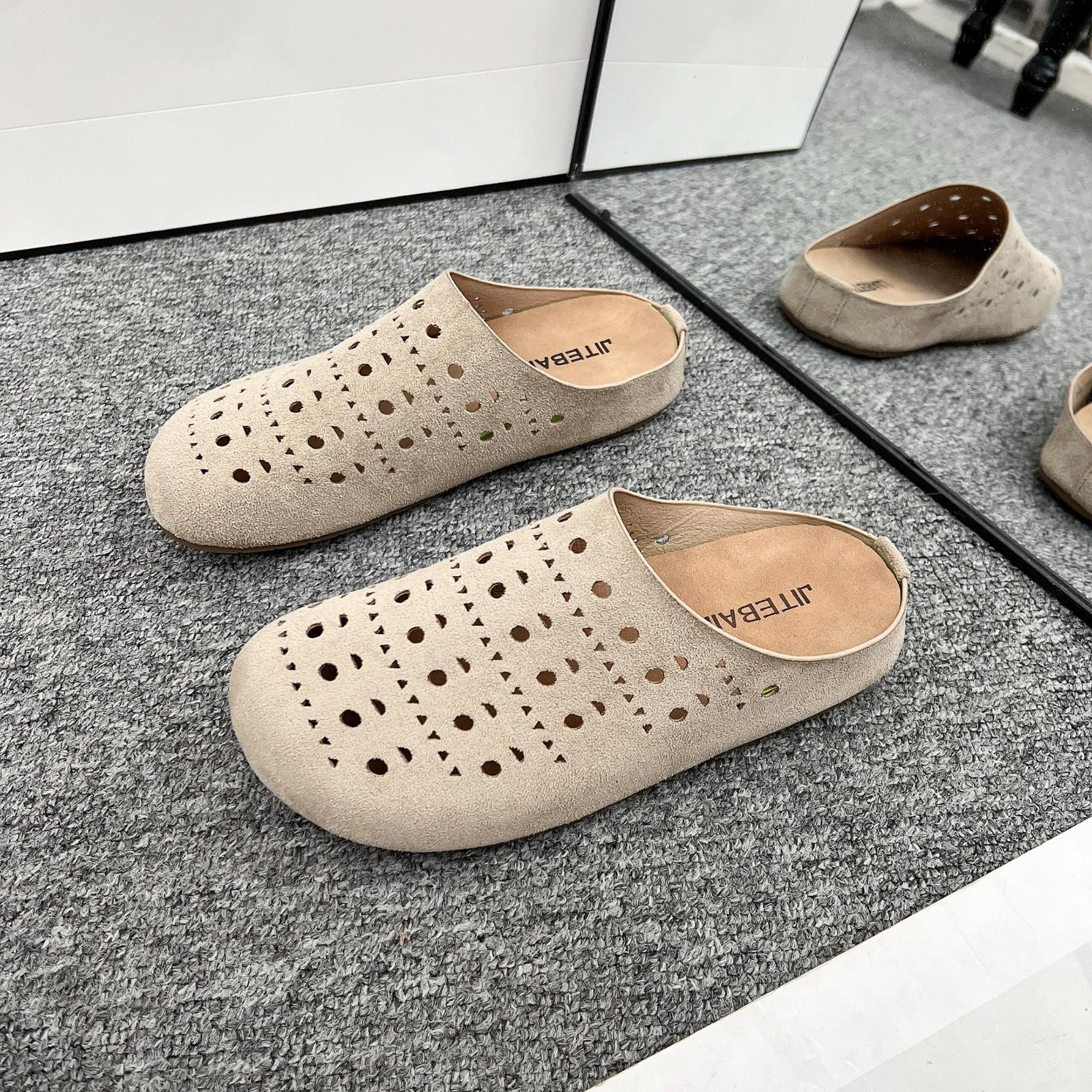 

Boken дутые полушлепанцы с закрытым носком для женщин на лето 2025 года, новая уличная обувь, повседневные крутые шлепанцы на толстой подошве с мягкой подошвой 35 бежевый