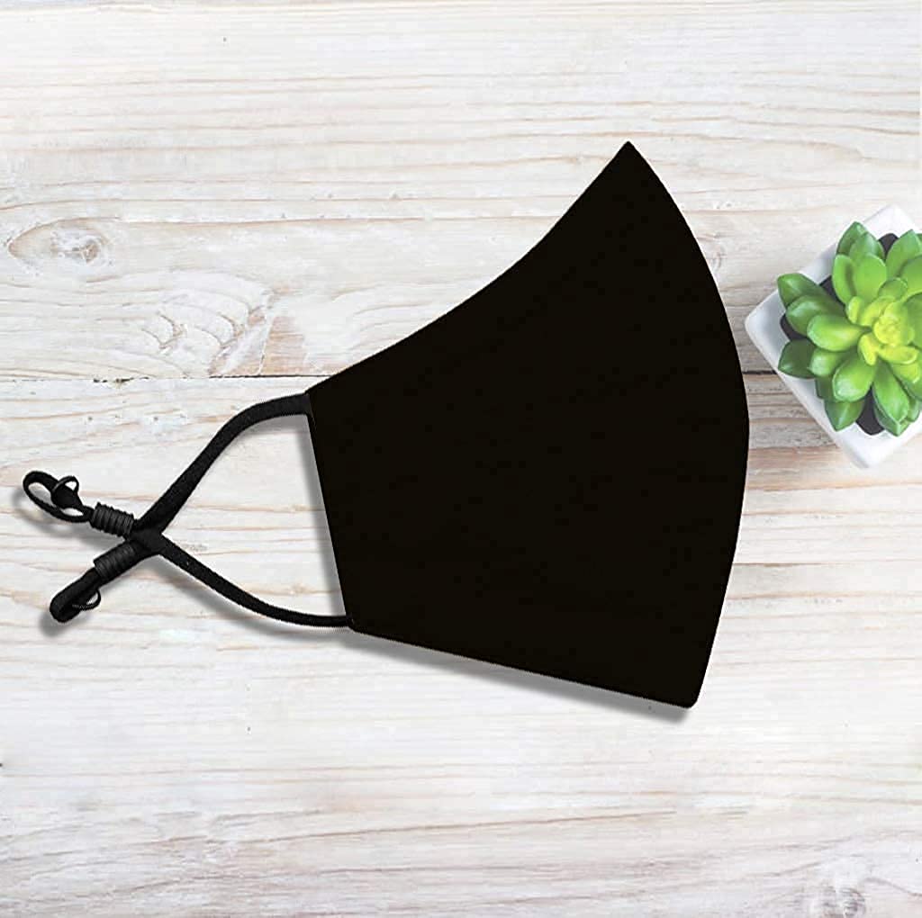 RK TRENDS Pack of 2 Pure Black Adjustable Cotton Reusable Washable Protection Cloth Face Mask for Men/Women/Unisex Adults