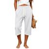 Women Waffle Knit Capri Pants High Waist Elastic Drawstring Casual Loose Fit Side Pockets Mid Length Lounge Pants Summer Wear