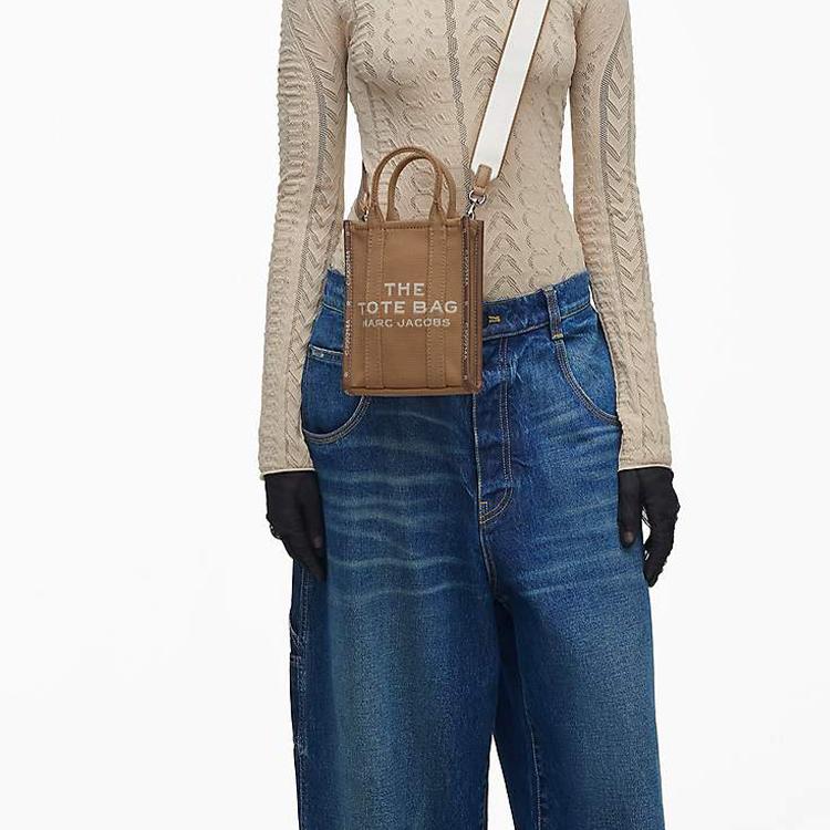 Marc Jacobs Mini Adjustable Detachable Shoulder Strap Woven Jacquard Logo Crossbody Handbag Women handbag Camel 2R3HCR027H01230