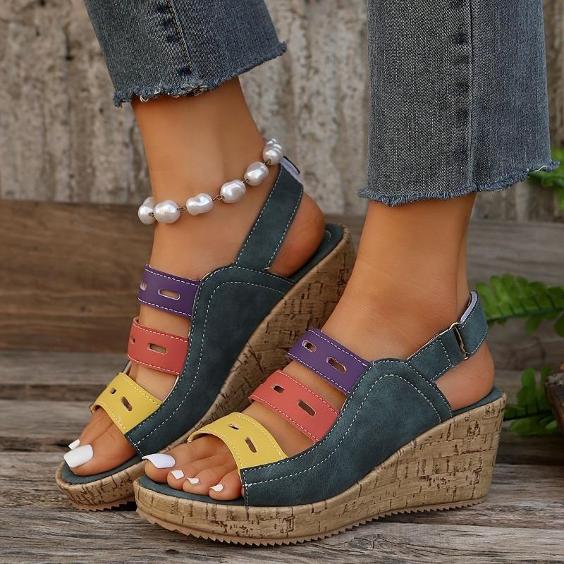Women's Color Block Platform Wedge Sandals Women's New Summer Sandals Casual Shoes