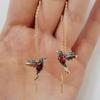 Hummingbird Earrings Stud Threader Long Drop Tassel Crystal Dangle Women Jewelry-Red+Blue