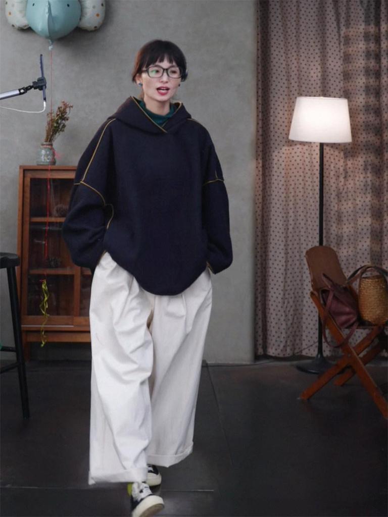 New Folk Craft Jade White Retro Wide-Leg High-Density Elastic Waist Long Pants for Autumn/Winter