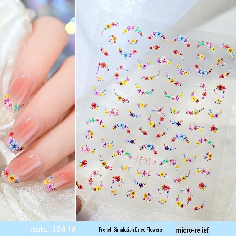 

Французские наклейки для дизайна ногтей с сухоцветами - Наклейки с микрорельефом полевых цветов