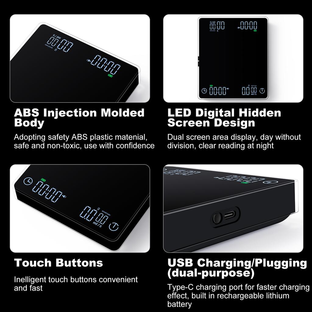 Kaffeewaage mit kabelloser Anzeige 3kg0.1g Hochpräzise Espressowaage Wiederaufladbar Digital