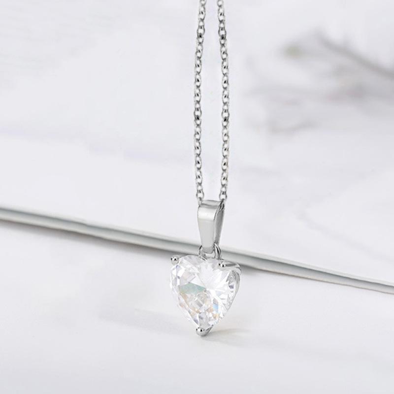 Single Heart Cut Four Prong Solitaire Pendant Two Tone Option Cable Chain Women Clavicle Necklace