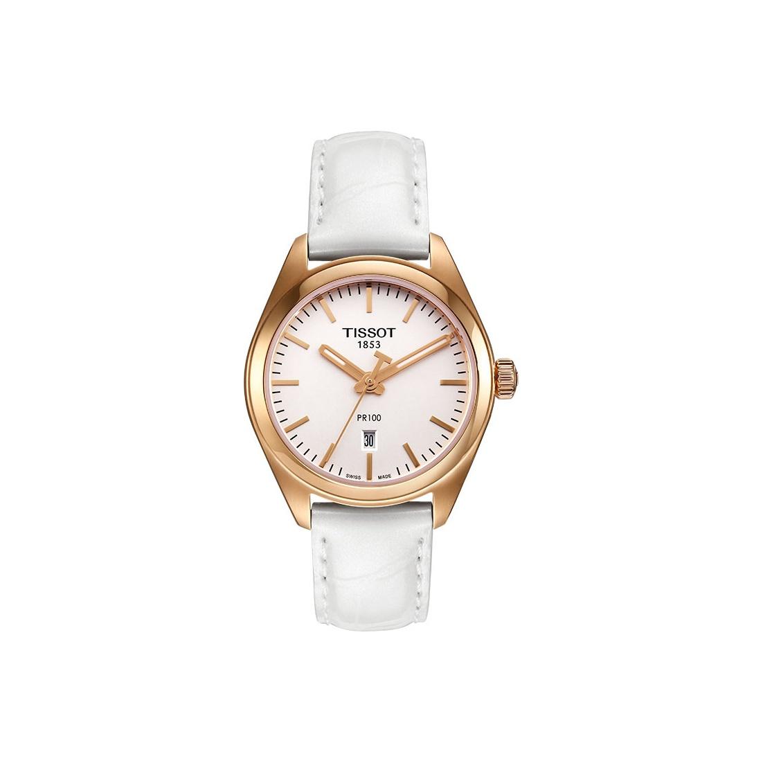 Tissot Men's White Pr100 Series Quartz Movet Minimalist Fashion Watch Wo Watches Steel Leather T101.210.36.031.01