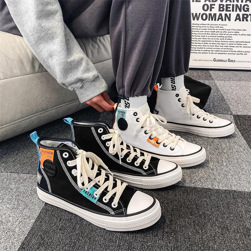 

Весенние новые парусиновые туфли с высоким берцем, мужские модные белые туфли в гонконгском стиле, мужские корейские туфли в корейском стиле Persona