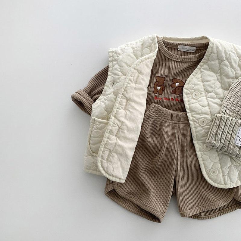 Letni zestaw ubranek dla niemowląt dla chłopców i dziewcząt z długim rękawem, waflowa koszulka + spodenki, 2 sztuki, swobodny strój, bawełniany garnitur dla dzieci