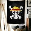 One Piece Straw Hat Pirates Wall Tapestry Aesthetic Wall Hanging Printed Fabric Blanket Decorative Tapestries For Bedroom Living Room Home Decor